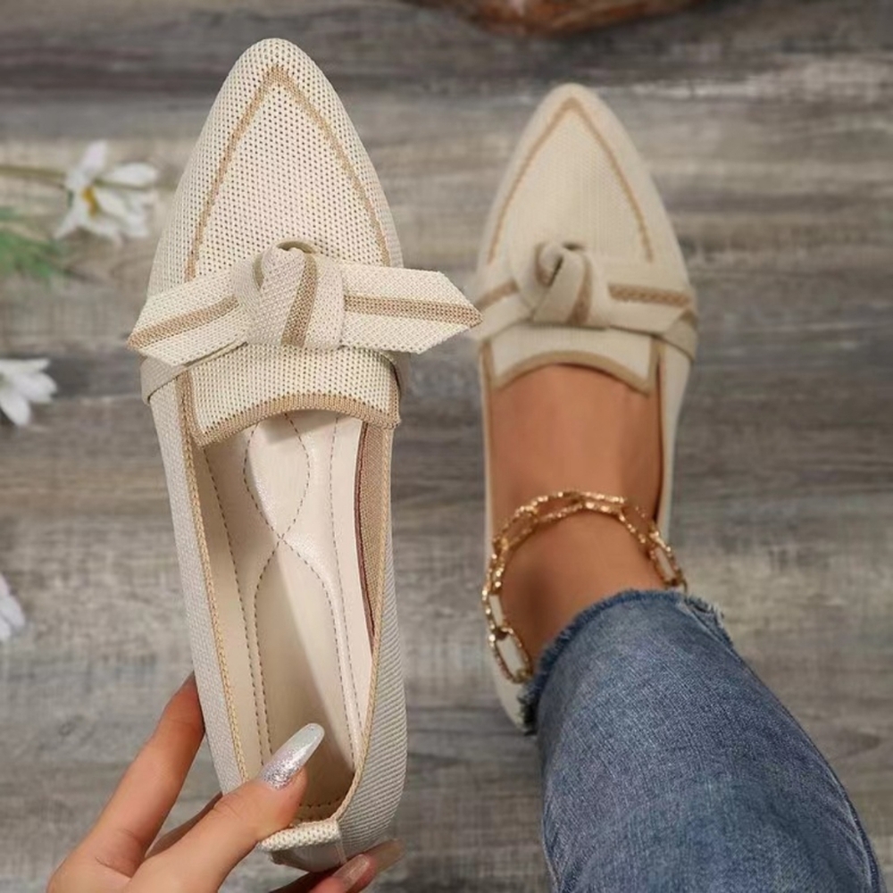 Bow Contrast Trim Pointed Toe Flat Loafers